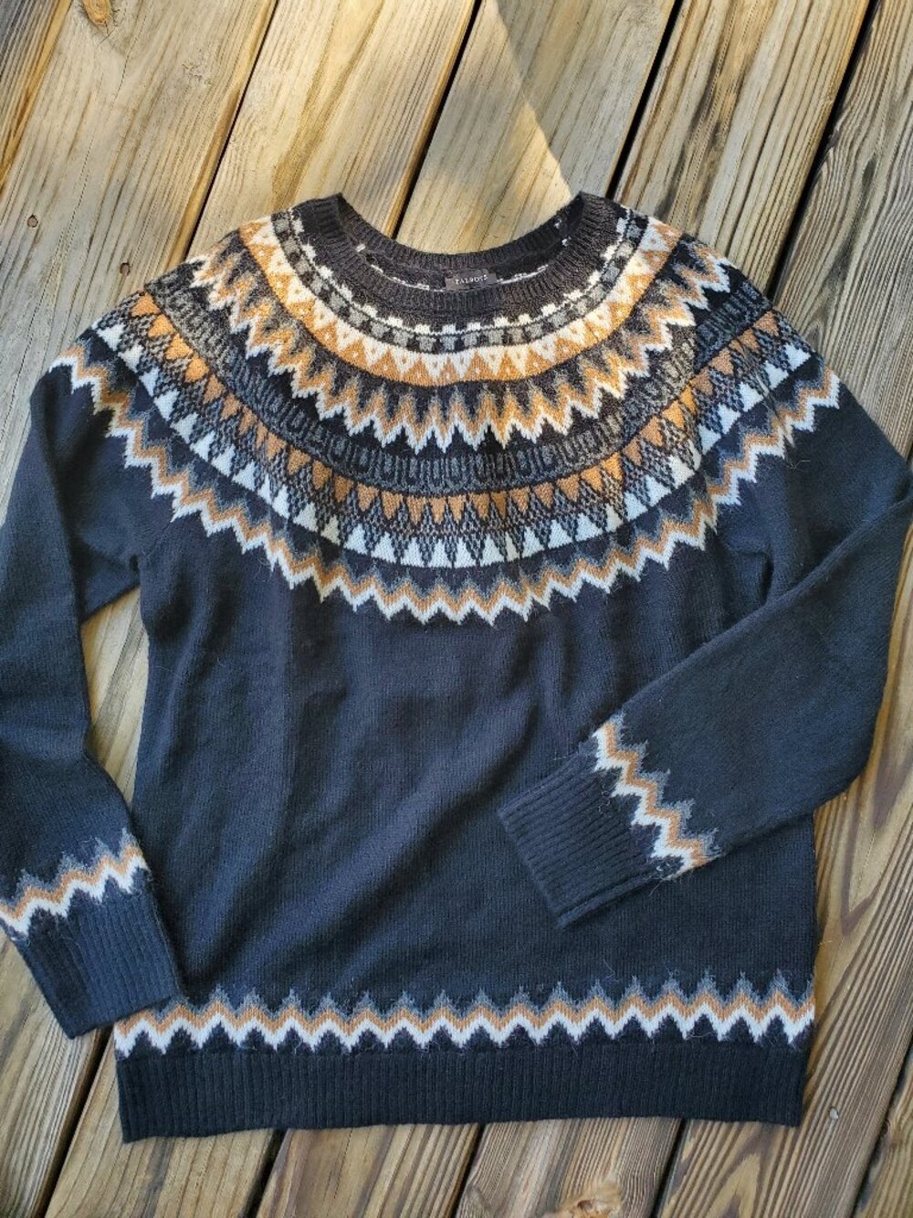 Talbots Soft Black Fair Isle Sweater, Women's size L, Large